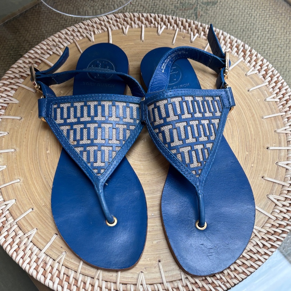 Tory Burch Navy Blue Logo Thong Sandals size 8